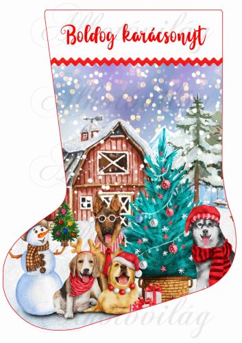 Karácsonyi zokni, csizma, mikuláscsizma cuki mikulássapkás kutyusokkal