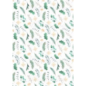   Kézzel festett skandináv szett zöldes-sárgás színben - Magyal levelek, fenyő ágak, sárga bogyók és hópelyhek