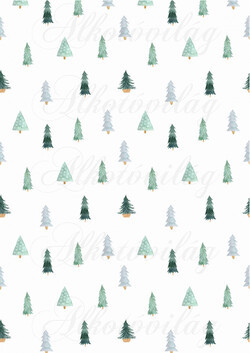 Kézzel festett skandináv szett zöldes-sárgás színben - Mini fenyőfák