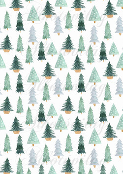 Kézzel festett skandináv szett zöldes-sárgás színben - Többféle fenyőfa