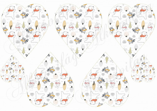 Kézzel rajzolt cuki erdőlakók szett - JEGESMACI, NYUSZI, MOSÓMACI, FÁK SZÍVEKBEN