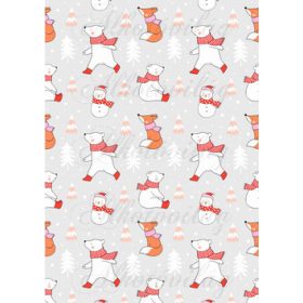   Kézzel rajzolt cuki erdőlakók szett - JEGESMACI, RÓKA, HÓEMBER, FENYŐFÁK