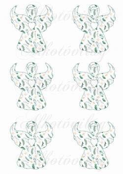 Angyal sziluettek magyal és más leveles mintákkal