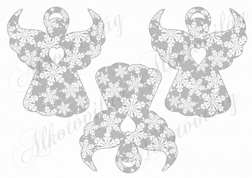 Angyal sziluettek szürke alapon hópelyhes mintákkal - NAGYBAN