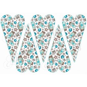   Karácsonyi mintás készlet kék-barna színekben - kesztyű, csillag, karácsonyfadísz HOSSZÚKÁS SZÍVEKEN