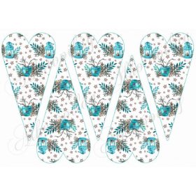   Karácsonyi mintás készlet kék-barna színekben - mécses, csillag, bogyós ágak HOSSZÚKÁS SZÍVEKEN