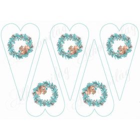   Karácsonyi mintás készlet kék-barna színekben - mókusok koszorúkban hosszúkás szíveken