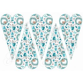   Karácsonyi mintás készlet kék-barna színekben - mókusok koszorúkban, kesztyű, mécses, csillagok HOSSZÚKÁS SZÍVEKBEN