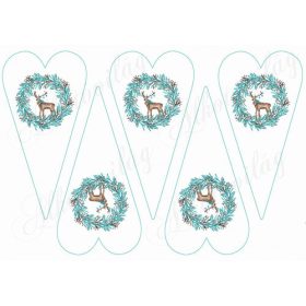   Karácsonyi mintás készlet kék-barna színekben - szarvasok koszorúkban hosszúkás szíveken