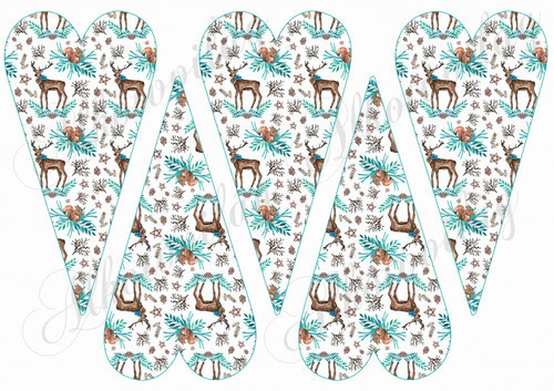 Karácsonyi mintás készlet kék-barna színekben - szarvasok és mókusok HOSSZÚKÁS SZÍVEKEN