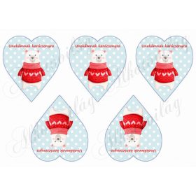   Pöttyös szívek piros pulcsis macival - UNOKÁMNAK KARÁCSONYRA felirattal