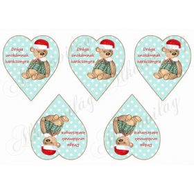   Pöttyös zöld szívek barna kerettel, macival - DRÁGA UNOKÁMNAK felirattal