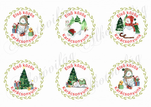 Hóemberkék koszorúban - ELSŐ KÖZÖS KARÁCSONYUNK felirattal