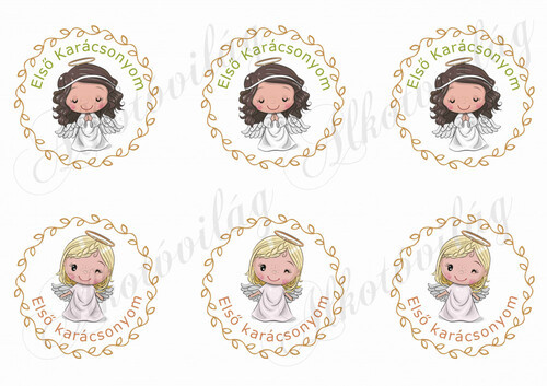 Szőke és barna angyalkák - ELSŐ KARÁCSONYOM felirattal