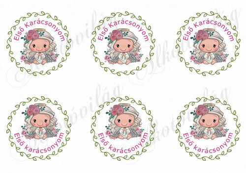 Angyalkák rózsákkal, első karácsonyom felirattal