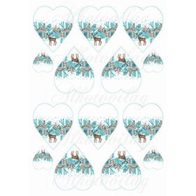   Karácsonyi mintás készlet kék-barna színekben - SZARVASOK HÁZIKÓKKAL SZÍVEKEN - KICSIBEN