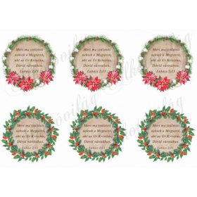   Mert ma született... Bibliai idézet fa korongon karácsonyi koszorúban