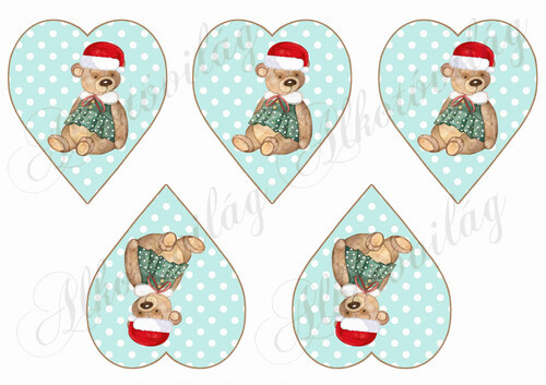 Pöttyös szívek cuki mikulássapkás macival