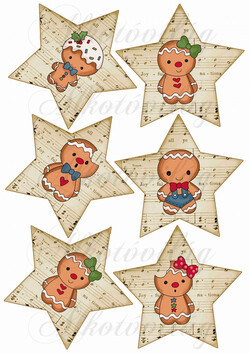 Tüneményes mézeskalács babák kottás csillagokon