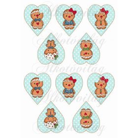   Tüneményes mézeskalács babák zöld pöttyös szívekben KICSIBEN