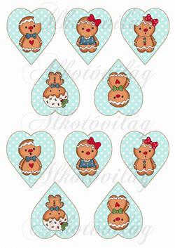 Tüneményes mézeskalács babák zöld pöttyös szívekben KICSIBEN