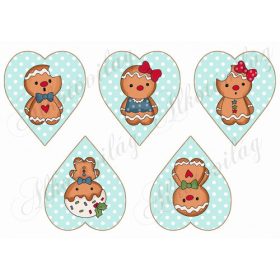 Tüneményes mézeskalács babák zöld pöttyös szívekben