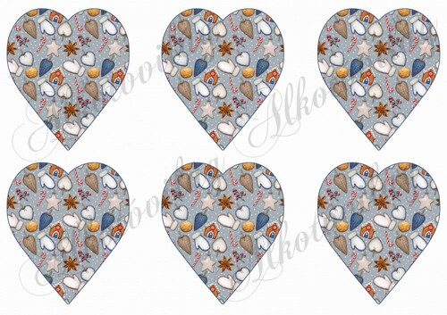 Szívek karácsonyi mintákkal kékes színekben