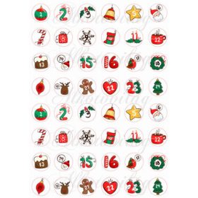 Adventi számok 2,8 cm-es körökben, színesben - 2 SOROZAT
