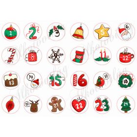 Adventi számok 3,7 cm-es körökben, színesben
