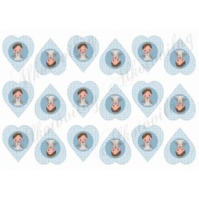   Kisfiú angyalkák kötött textúrájú szívekben MINIBEN - 5 cm magas