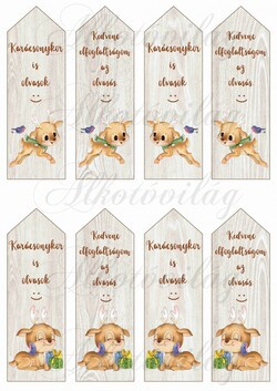 Könyvjelzők fa alapon cuki karácsonyi szarvasokkal - FELIRATOKKAL