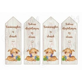   Könyvjelzők fa alapon cuki karácsonyi szarvasokkal, kismadárral, csomaggal - FELIRATOKKAL