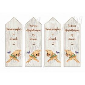  Könyvjelzők fa alapon cuki karácsonyi ugró szarvasokkal, kismadárral - FELIRATOKKAL