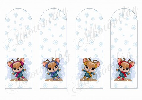 Könyvjelzők hópelyhekkel, cuki szarvasokkal