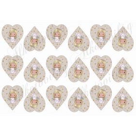   Szőke szépséges angyalkák csillagos szövet textúrájú szívekben MINIBEN - 5 cm magas