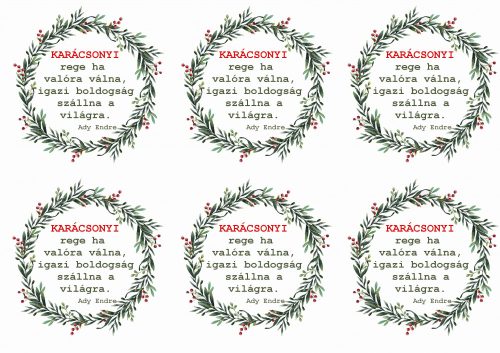 Karácsonyi koszorúk piros bogyókkal - KARÁCSONYI REGE idézettel