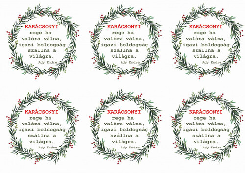 Karácsonyi koszorúk piros bogyókkal - KARÁCSONYI REGE idézettel