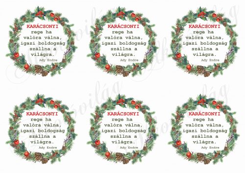 Karácsonyi koszorúk tobozokkal, almával- KARÁCSONYI REGE idézettel