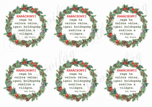 Karácsonyi koszorúk tobozokkal, almával- KARÁCSONYI REGE idézettel