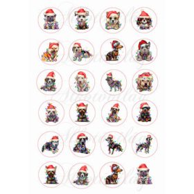 Kutyusok mikulássapkában, karácsonyi izzósorral - 4 cm