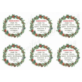   Piros almás karácsonyi koszorúk tobozokkal - KARÁCSONYI REGE idézettel