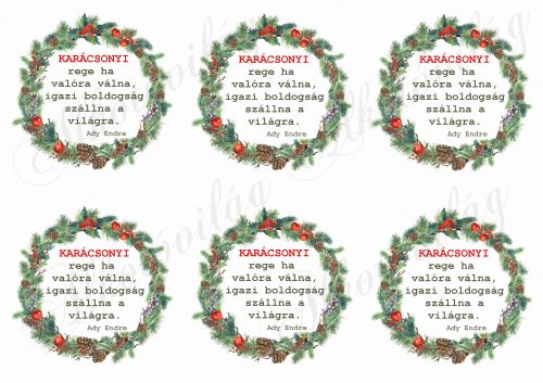 Piros almás karácsonyi koszorúk tobozokkal - KARÁCSONYI REGE idézettel
