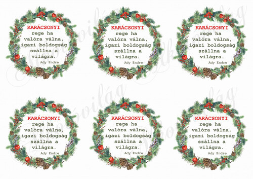 Piros almás karácsonyi koszorúk tobozokkal - KARÁCSONYI REGE idézettel