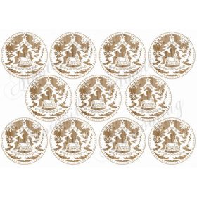 Fenyőfa-ház sziluettek fa erezetes alapon 7 cm