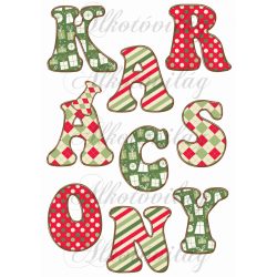 KARÁCSONY felirat karácsonyi mintás duci betűkkel