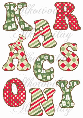 KARÁCSONY felirat karácsonyi mintás duci betűkkel
