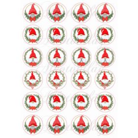 Karácsonyi manók fenyőkoszorúkban körökben - MINIBEN