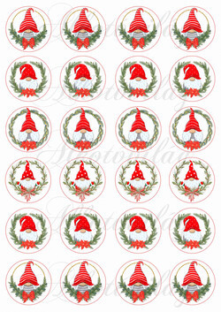 Karácsonyi manók fenyőkoszorúkban körökben - MINIBEN