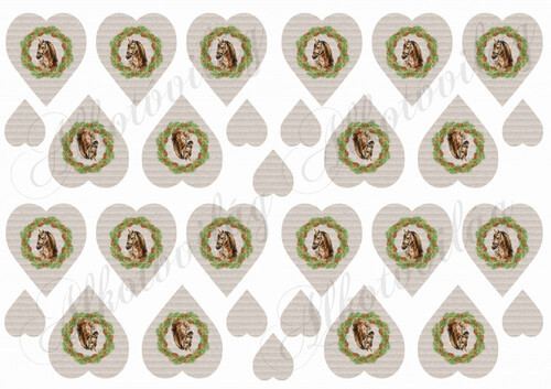 KÉZZEL FESTETT LOVAK KARÁCSONYI KOSZORÚBAN HULLÁMPAPÍR STRUKTÚRÁJÚ SZÍVEKEN - MINIBEN