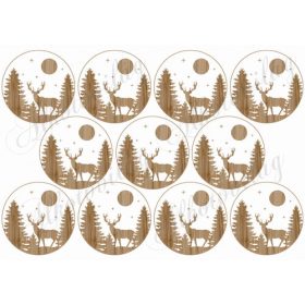 Szarvasos sziluettek fa erezetes alapon 7 cm
